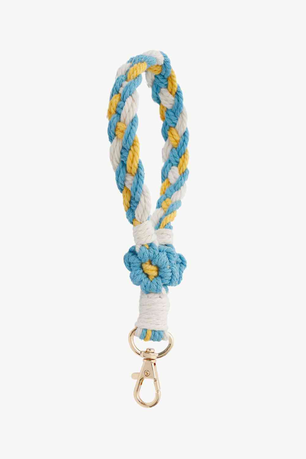 Floral Braided Wristlet Key Chain Sky Blue One Size