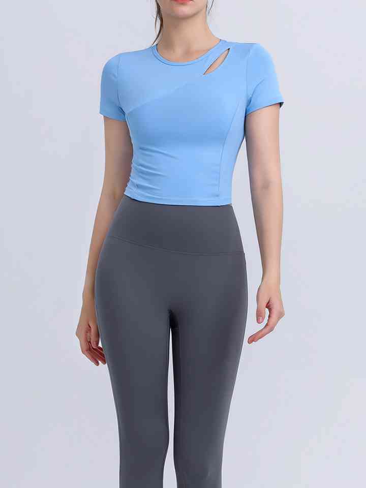 Round Neck Short Sleeve Active Top Sky Blue