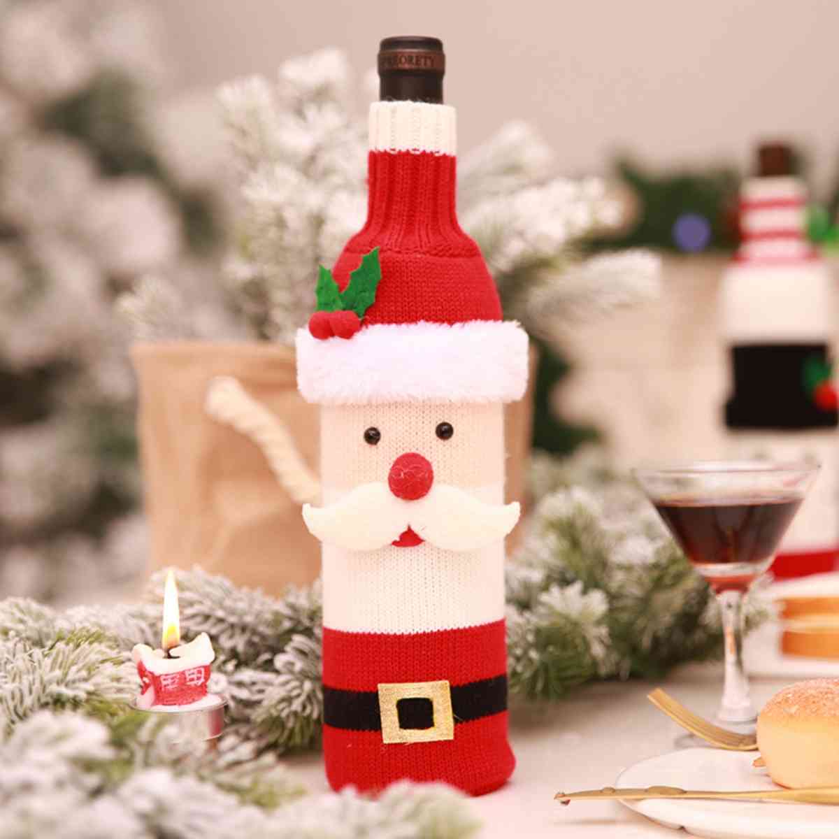 Christmas Wine Bottle Cover Deep Red One Size