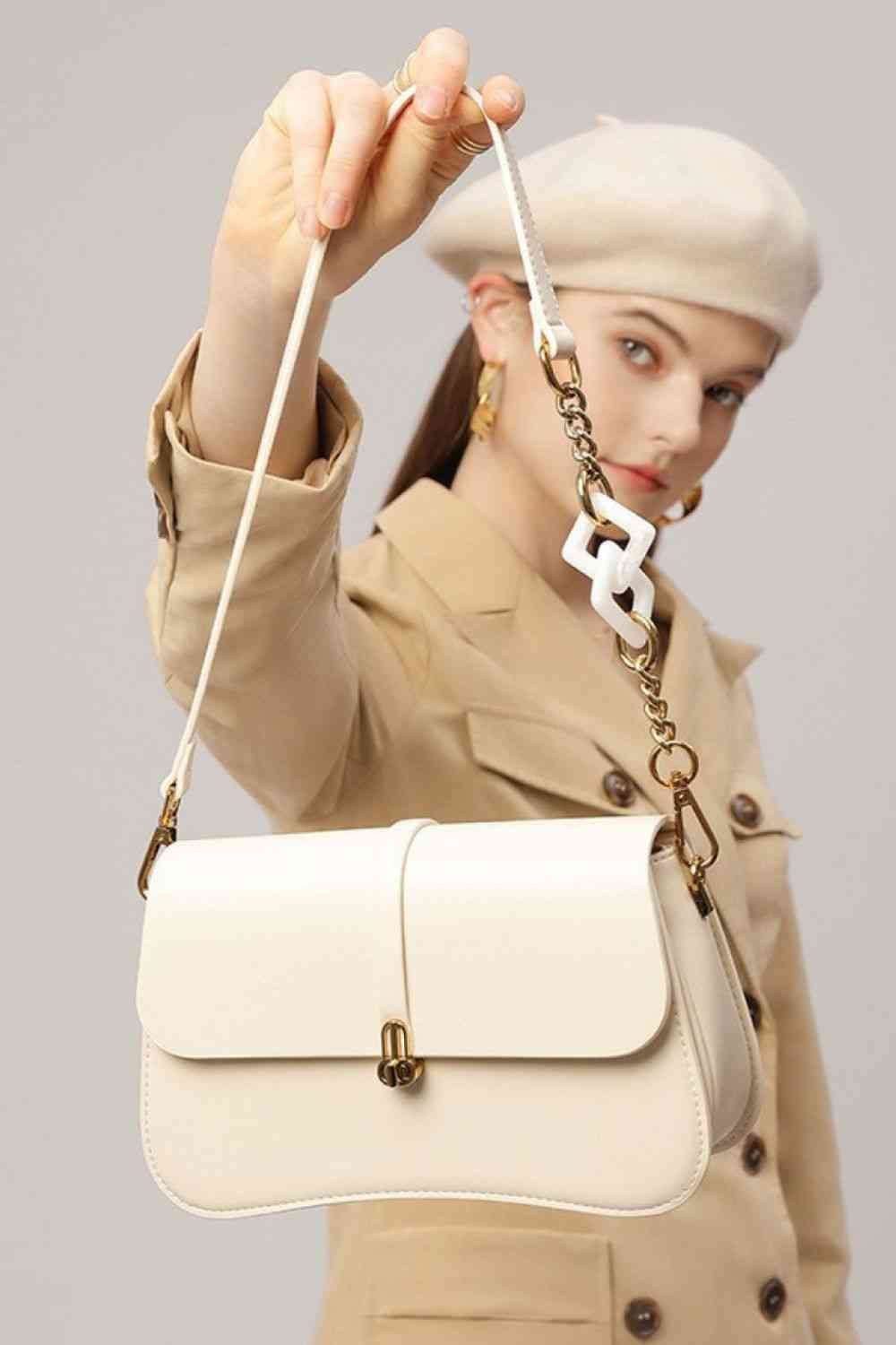 Adored PU Leather Shoulder Bag Ivory One Size