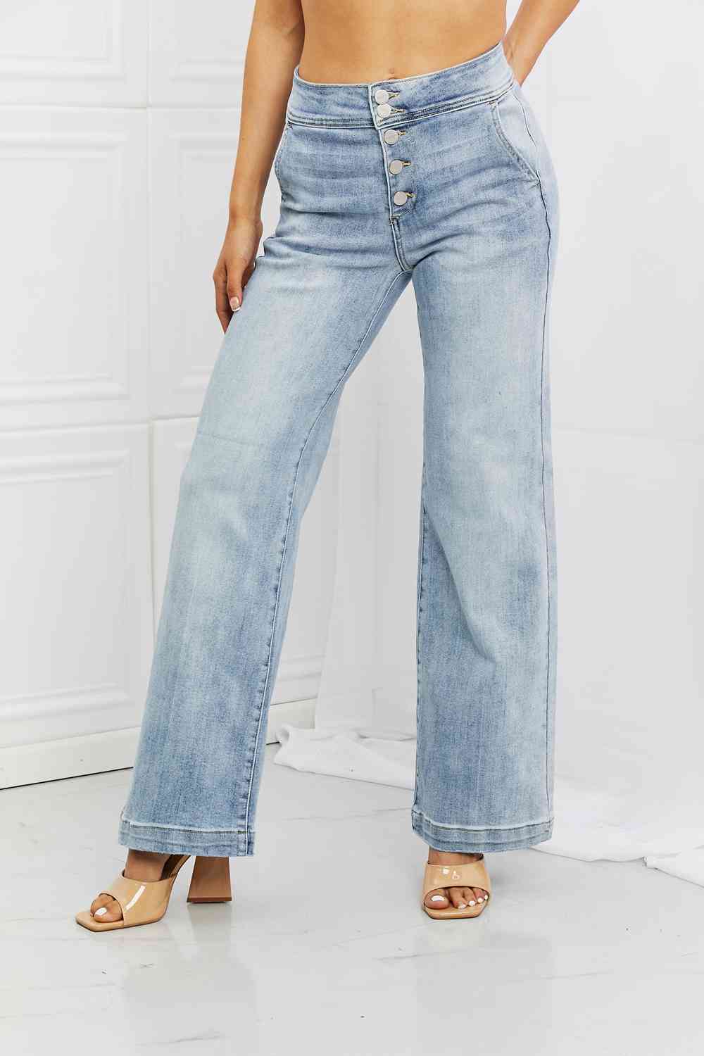 RISEN Full Size Luisa Wide Flare Jeans Light