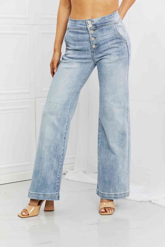 RISEN Full Size Luisa Wide Flare Jeans Light