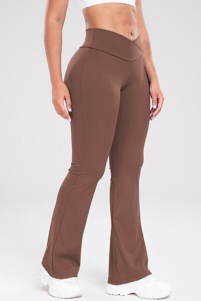 Wide Waistband Bootcut Active Pants Chestnut