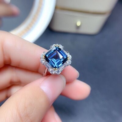 Square Shape Artificial Gemstone Platinum-Plated Ring Silver One Size