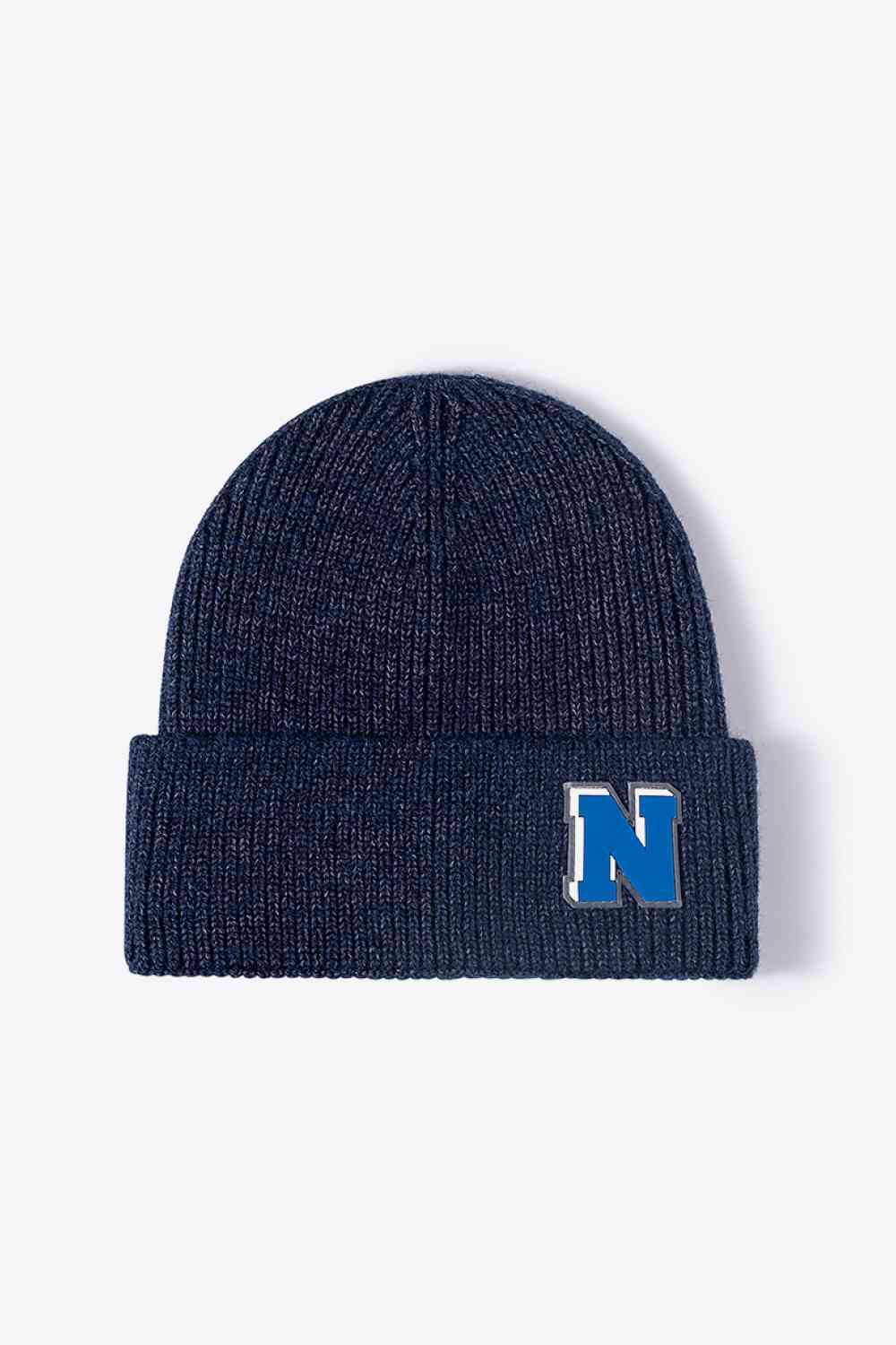 Letter N Patch Cuffed Knit Beanie Navy One Size