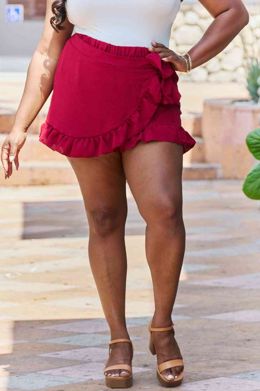 GeeGee Remember Me Plus Size Ruffled Hem Skort Deep Red