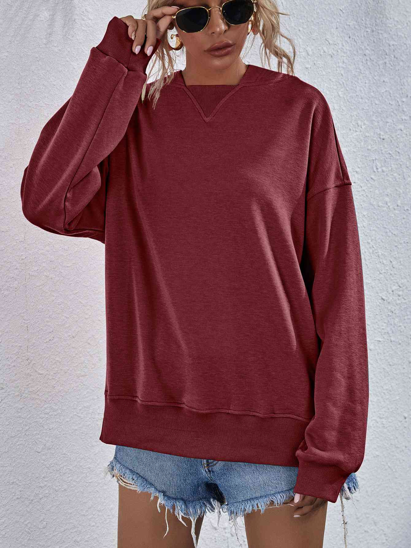 Dropped Shoulder Slit Hoodie Wine