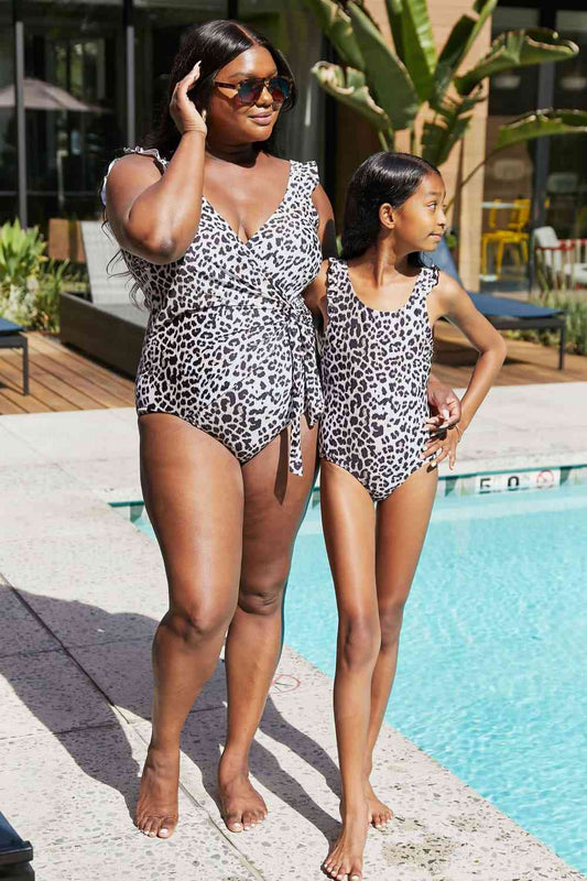 Marina West Swim Full Size Float On Ruffle Faux Wrap One-Piece in Cat Leopard