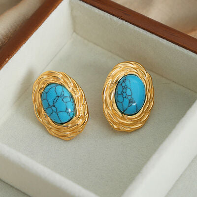 18K Gold-Plated Natural Stone Earrings Gold One Size