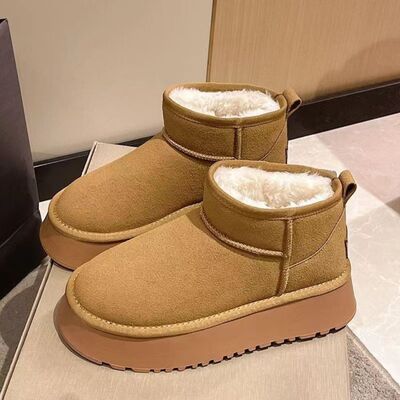 Fleece Lined Chunky Platform Mini Boots Camel