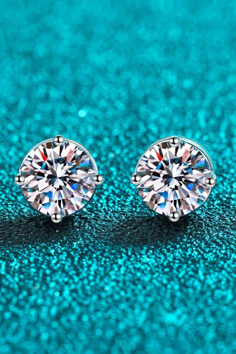 2 Carat Moissanite Rhodium-Plated Stud Earrings Silver One Size