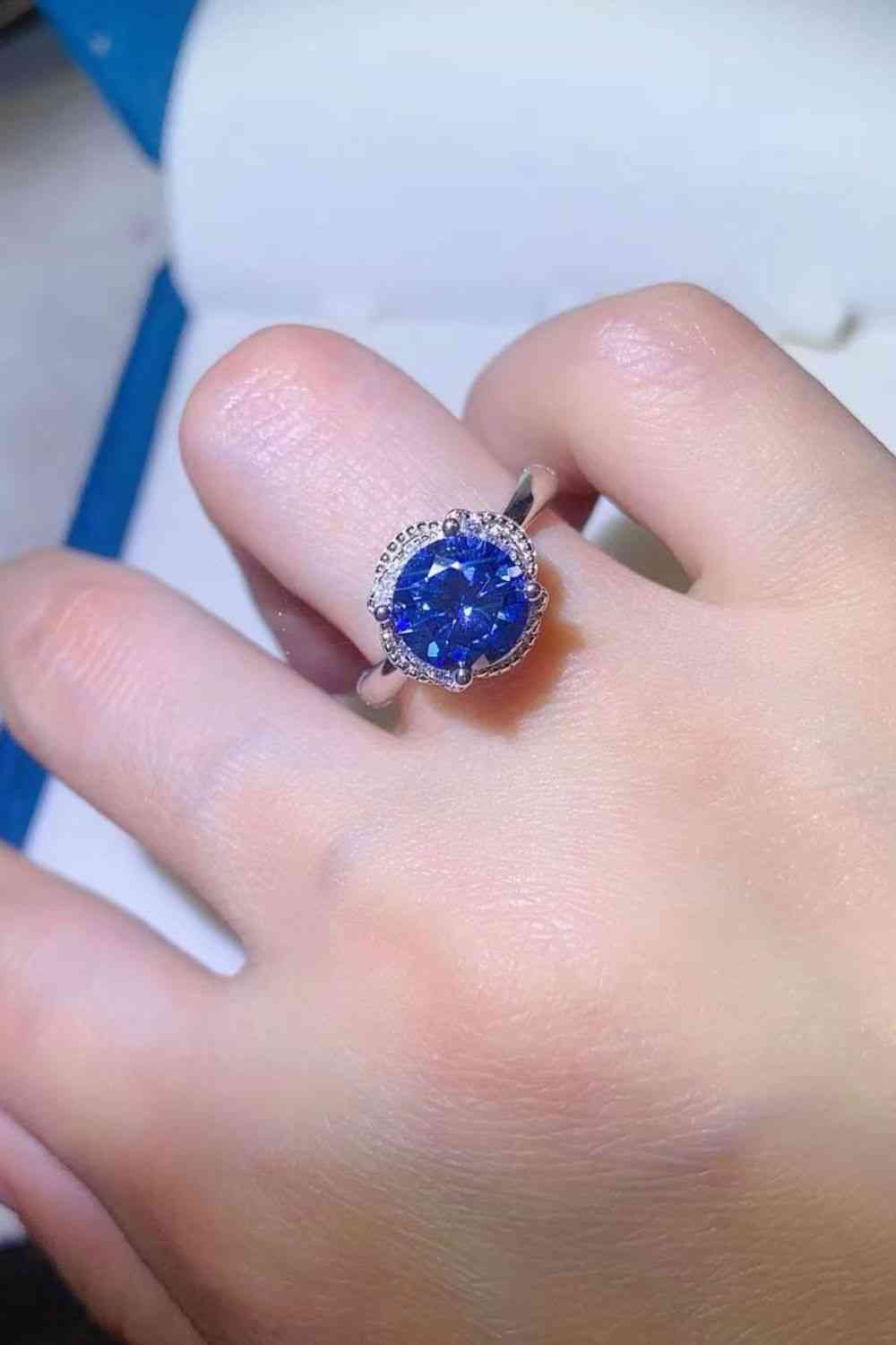 2 Carat Moissanite Contrast 925 Sterling Silver Ring Cobalt Blue