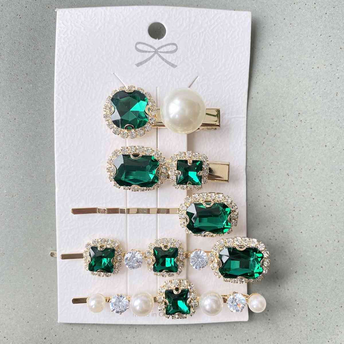 5 PCS/Set Geometric Pearl Hair Clips Green One Size