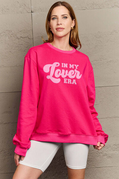 Simply Love Full Size IN MY LOVER ERA Round Neck Sweatshirt Deep Rose