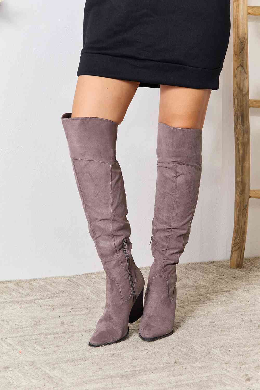 East Lion Corp Block Heel Knee High Boots Grey