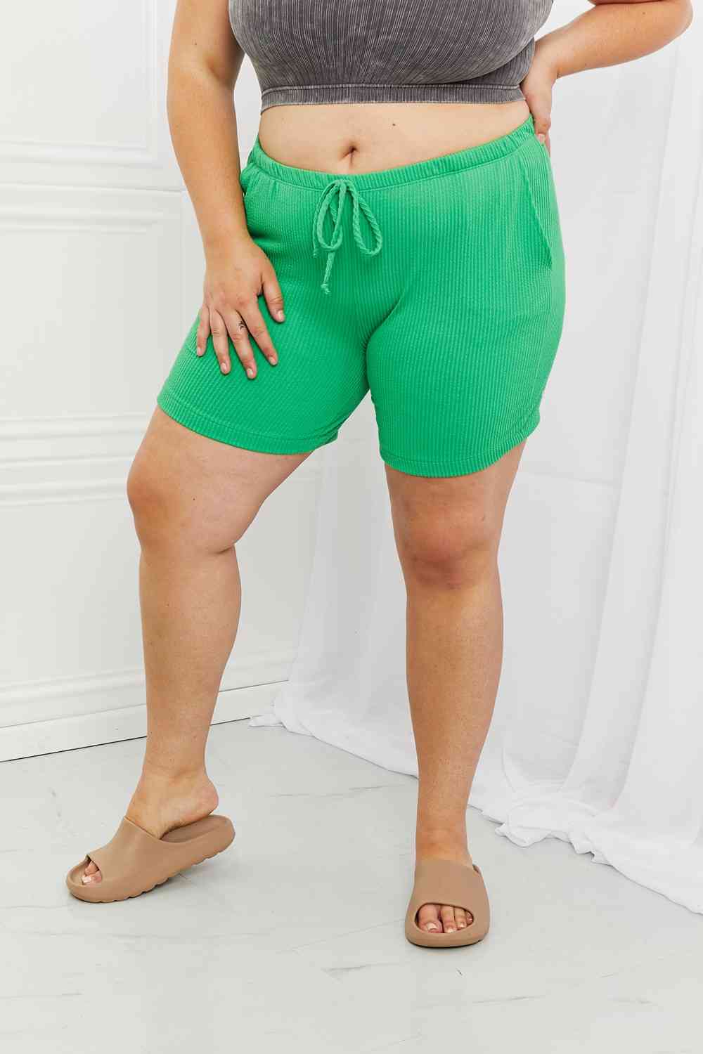 Blumin Apparel Too Good Full Size Ribbed Shorts in Green Mid Green