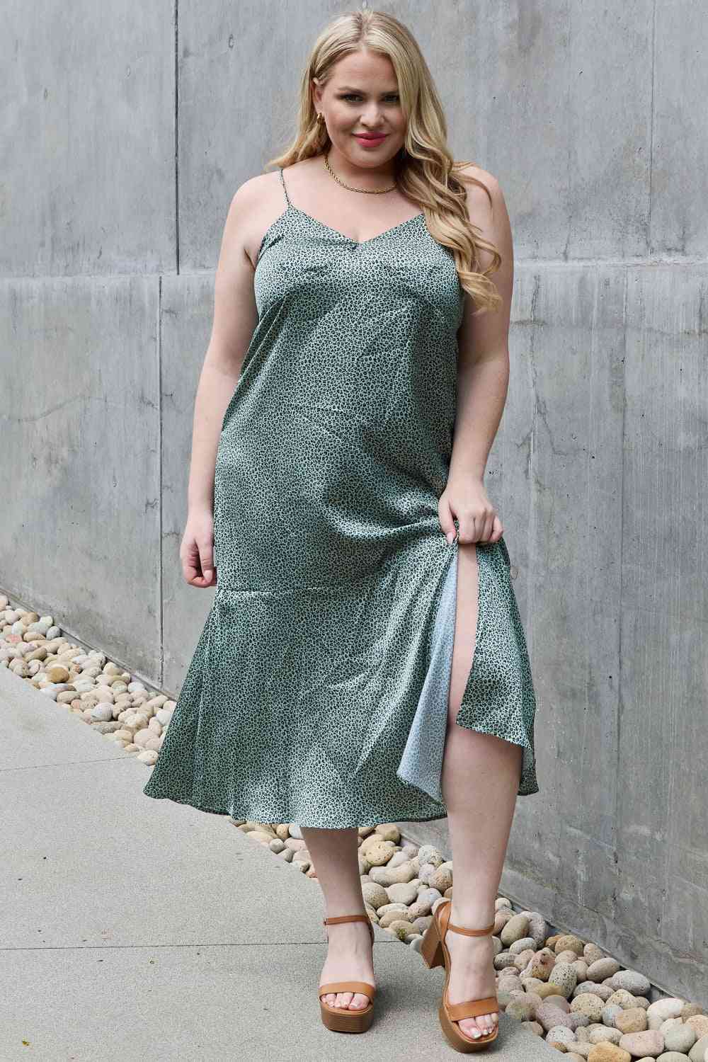 Jade By Jane Wild Thing Full Size Satin Midi Slit Dress Teal