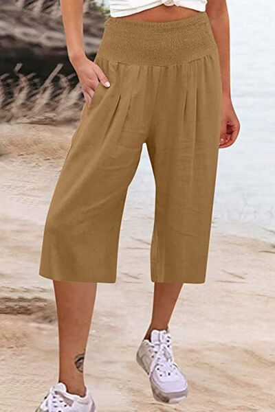 Pocketed High Waist Pants Caramel