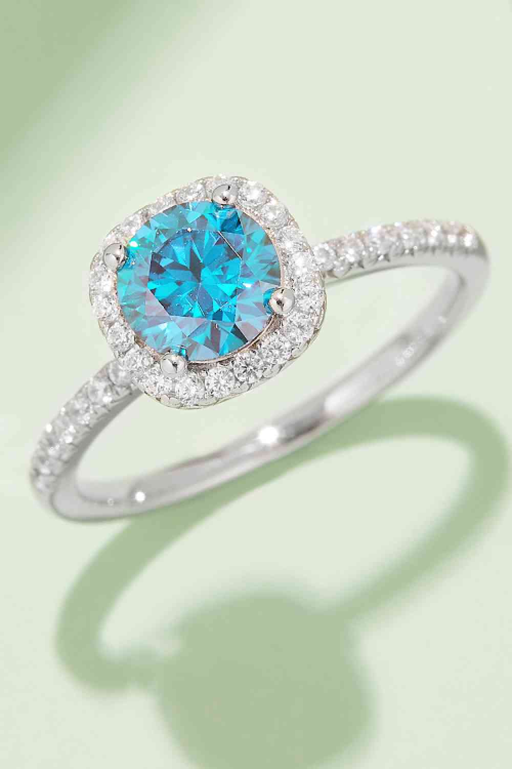 Adored 1 Carat Moissanite 925 Sterling Silver Halo Ring Sky Blue