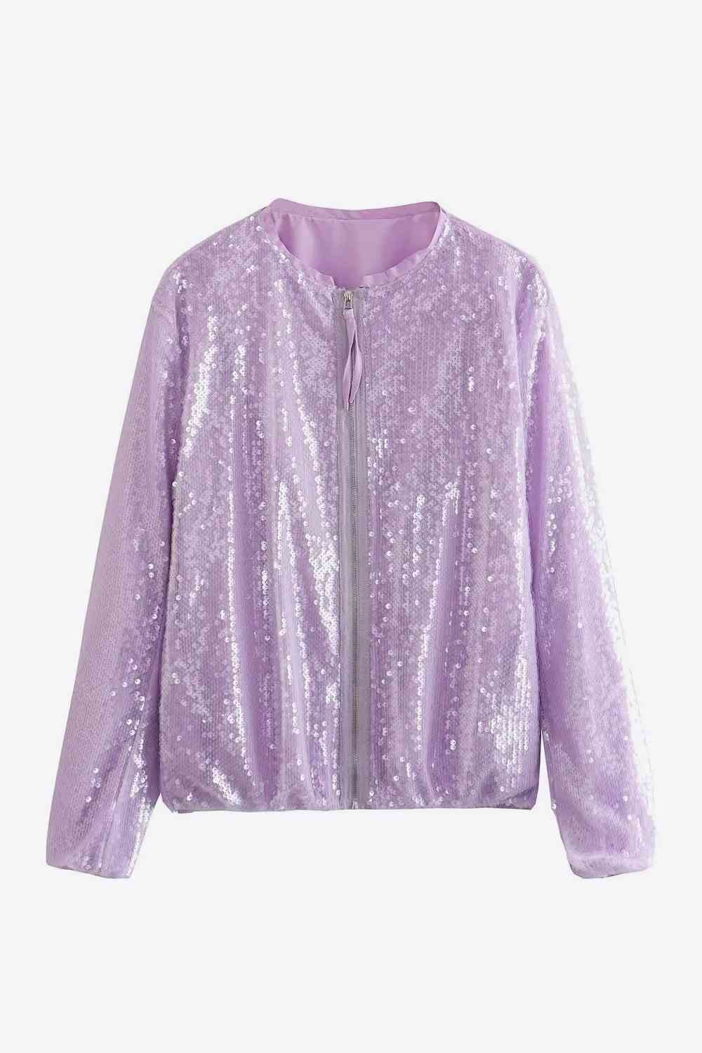 Sequin Zip-Up Jacket Lilac