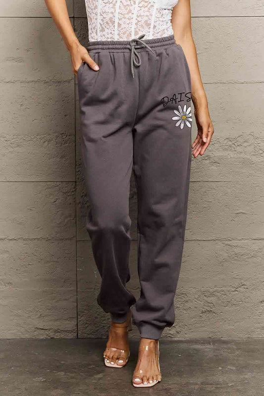 Simply Love Simply Love Full Size Drawstring DAISY Graphic Long Sweatpants Charcoal