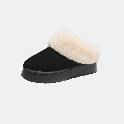 Furry Chunky Platform Slippers Black