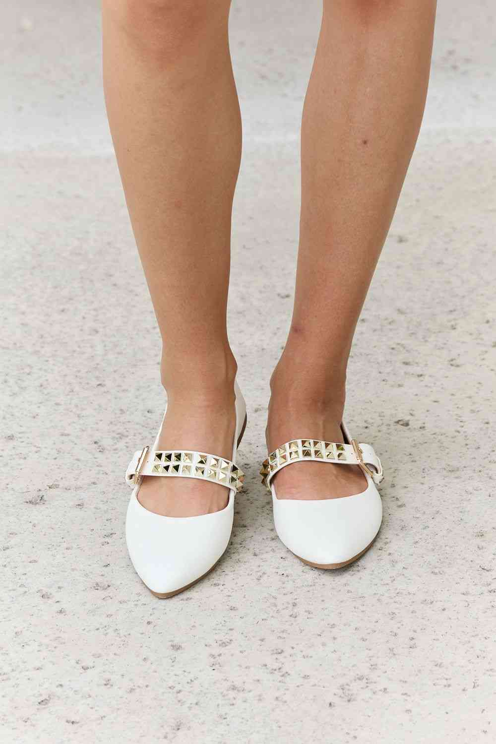 Forever Link Pointed Toe Studded Ballet Flats White
