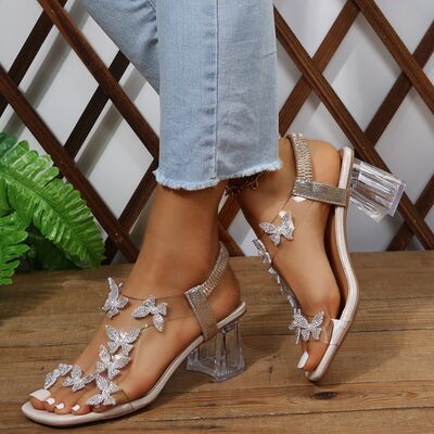 Butterfly Detail Open Toe Mid Heel Sandals Sand