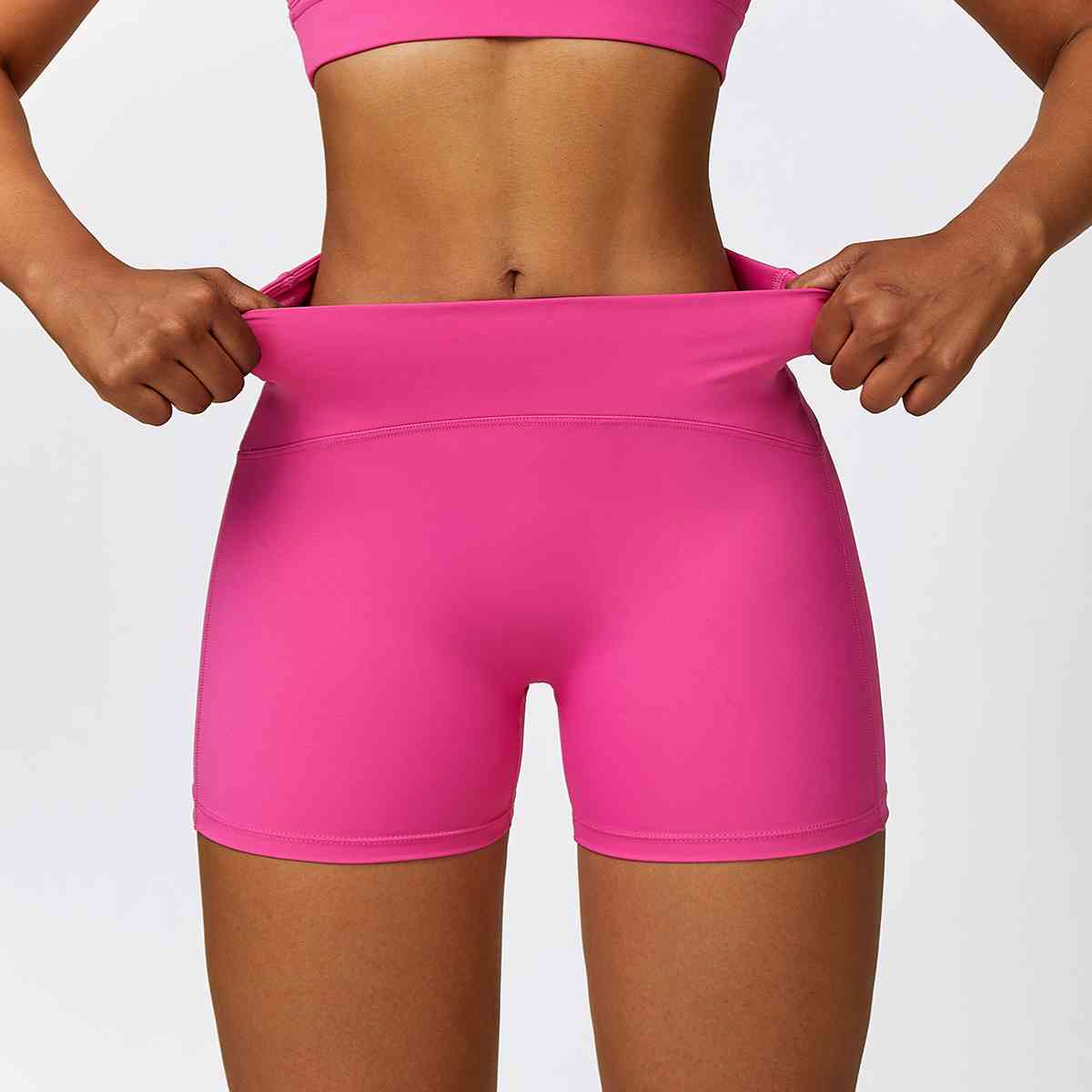 Wide Waistband Slim Fit Sports Shorts Hot Pink