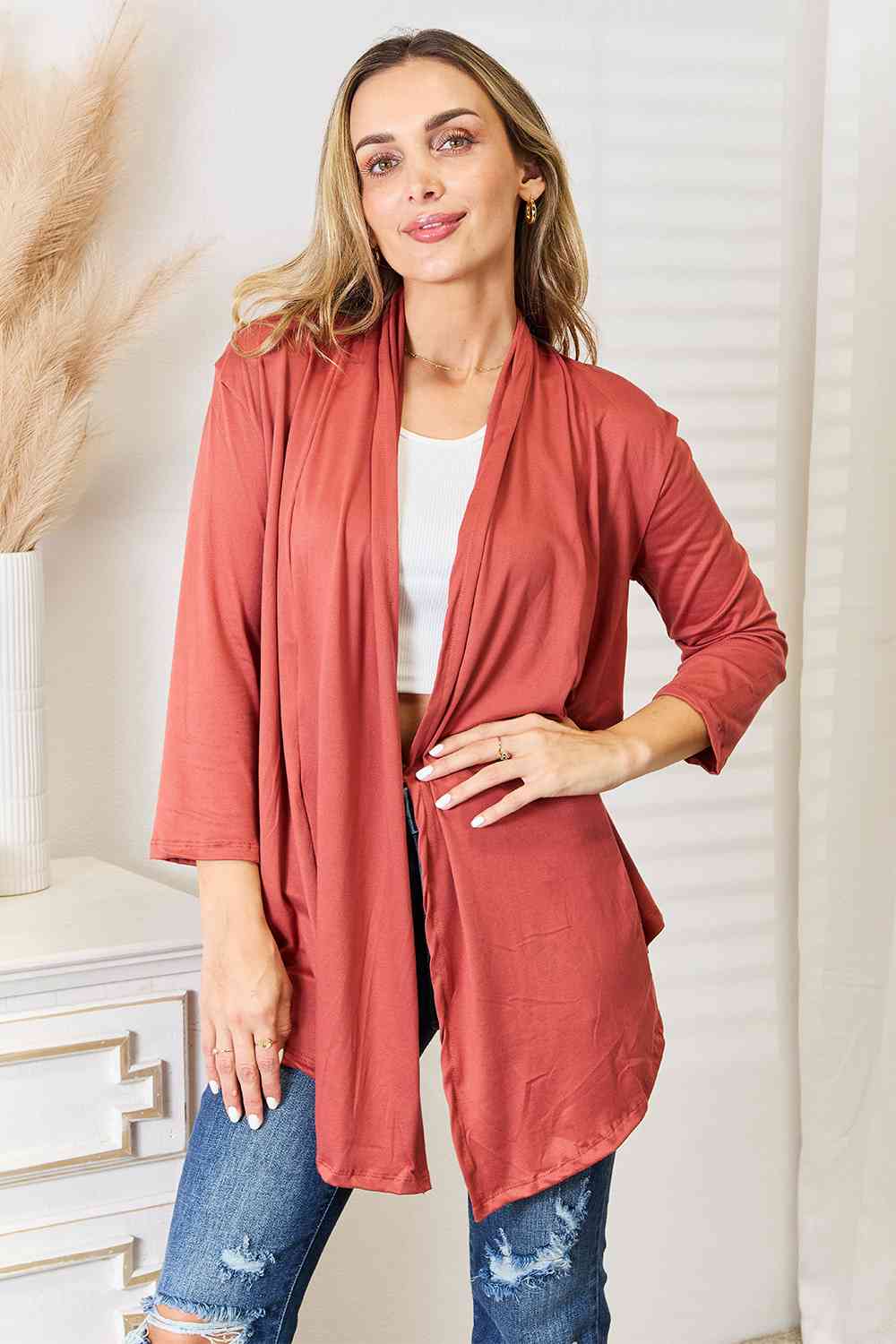 Culture Code Full Size Open Front Cardigan Coral