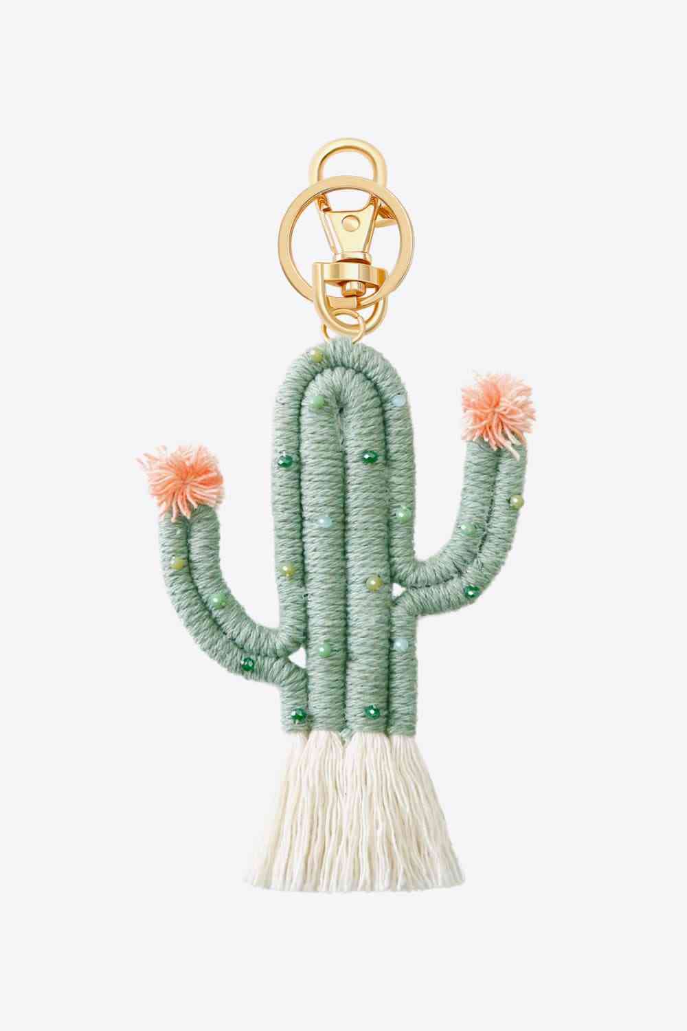 Bead Trim Cactus Keychain with Fringe Sage One Size