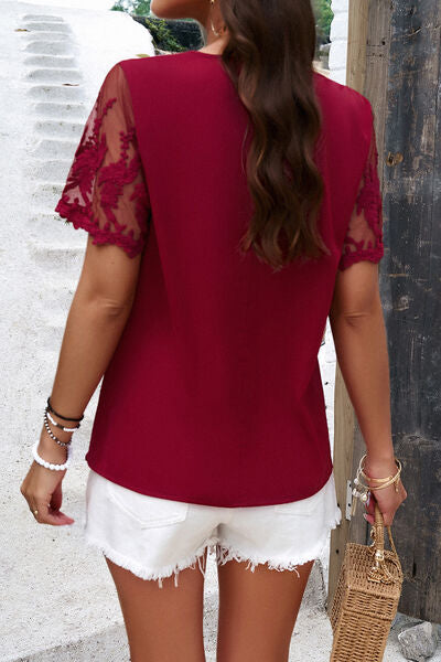 Embroidered V-Neck Short Sleeve T-Shirt