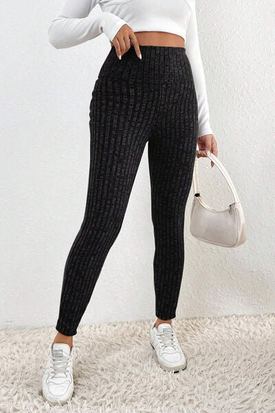 Ribbed High Waist Leggings Black