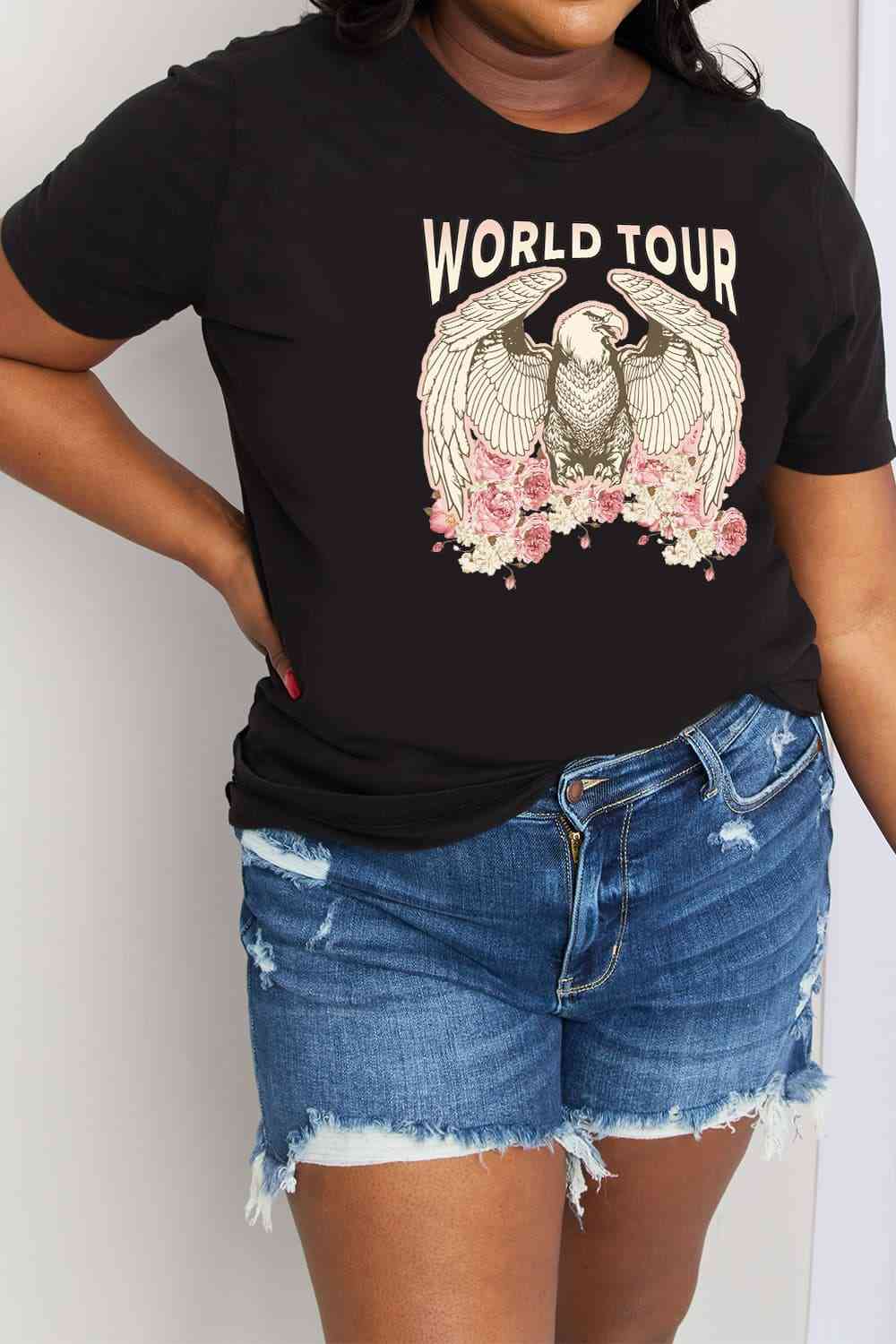 Simply Love Full Size WORLD TOUR Eagle Graphic Cotton Tee Black