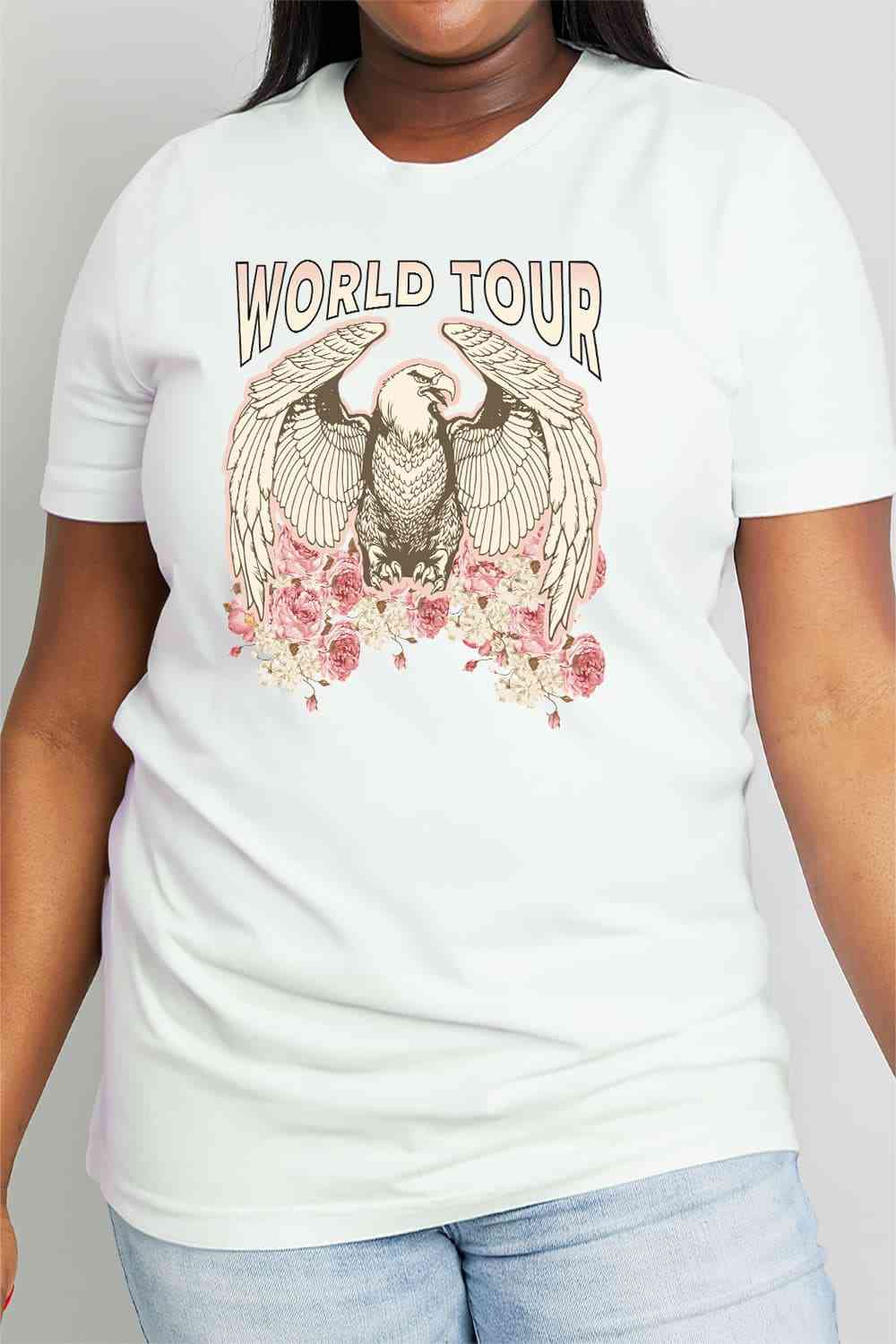 Simply Love Full Size WORLD TOUR Eagle Graphic Cotton Tee Bleach