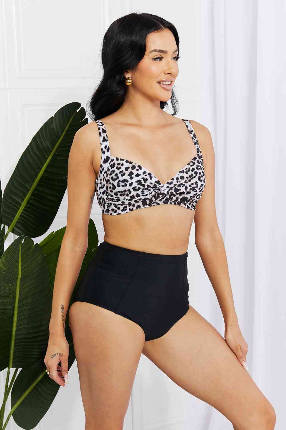 Marina West Swim Take A Dip Twist High-Rise Bikini in Leopard Leopard