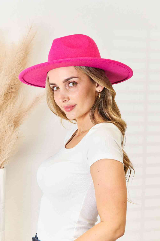 Fame Flat Brim Fedora Fashion Hat Hot Pink One Size