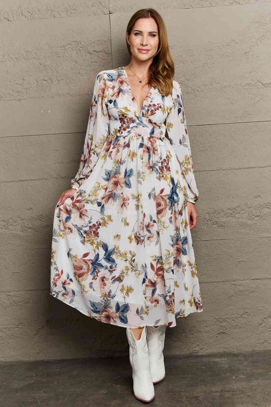 OneTheLand Good Day Chiffon Floral Midi Dress Floral