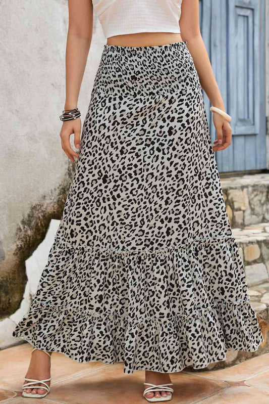 Leopard Print Frill Trim Maxi Skirt Leopard