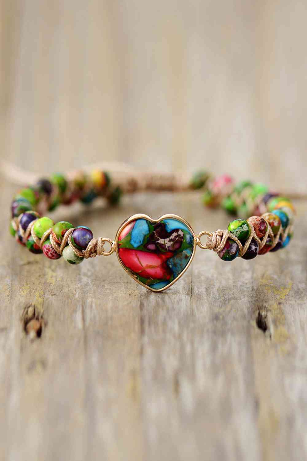 Handmade Heart Shape Natural Stone Bracelet Multicolor One Size