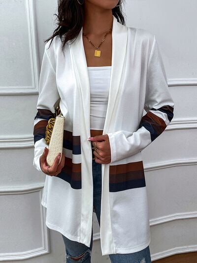 Color Block Open Front Cardigan White