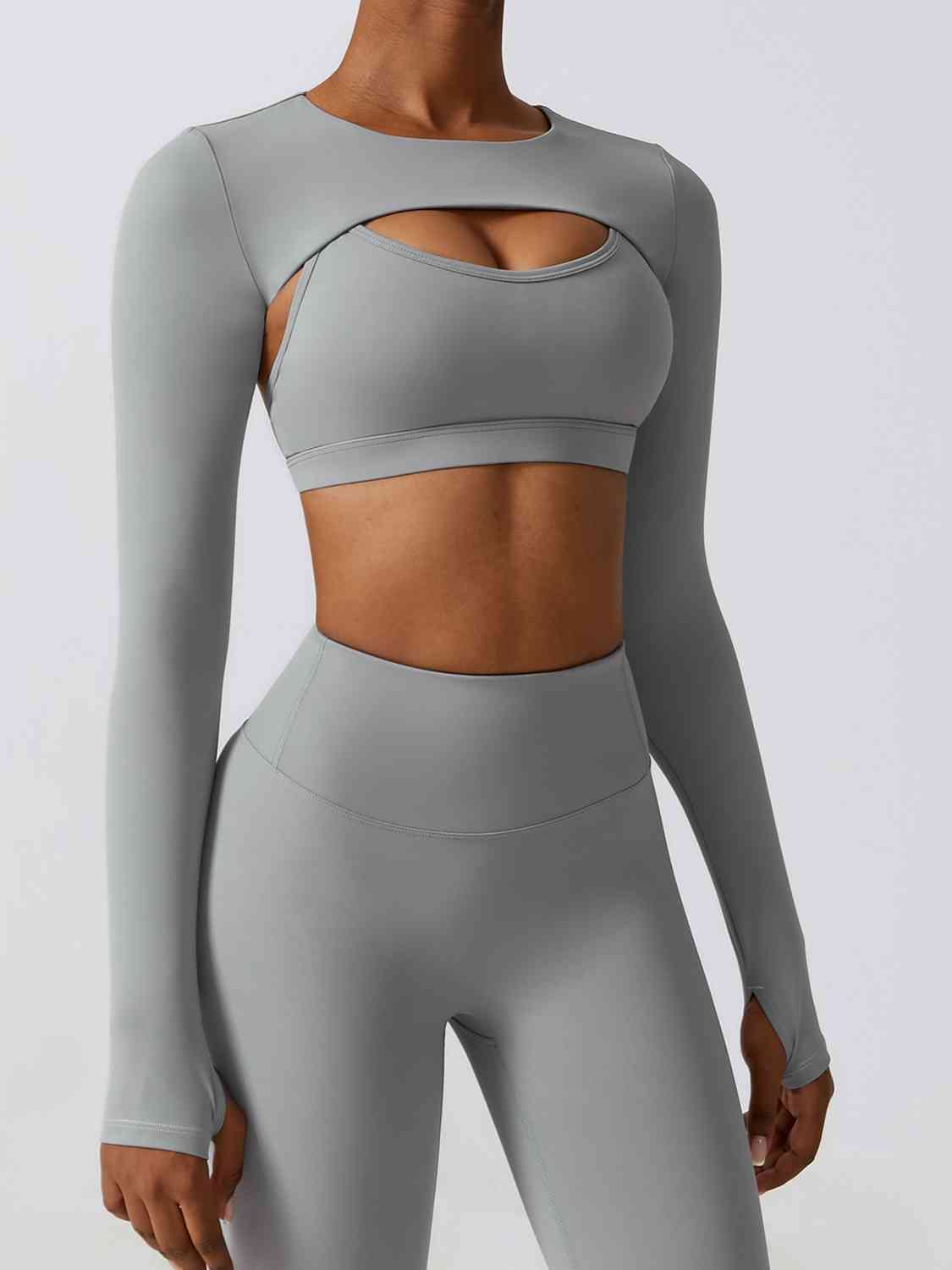 Cropped Cutout Long Sleeve Sports Top Cloudy Blue