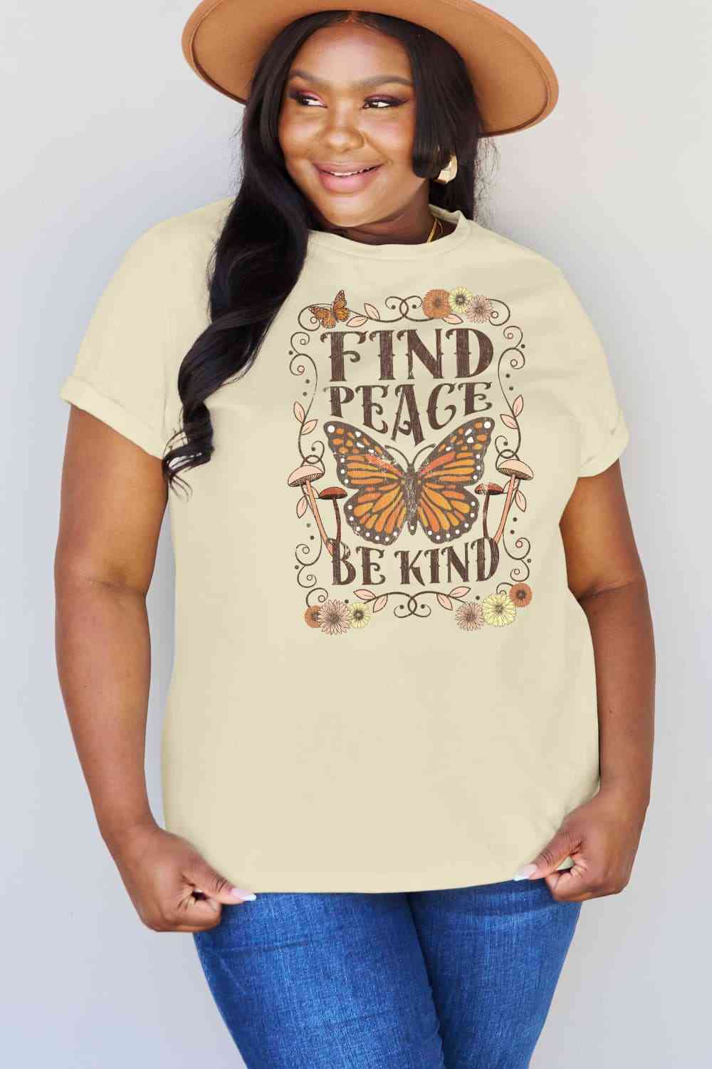 Simply Love Full Size FIND PEACE BE KIND Graphic Cotton T-Shirt