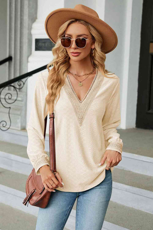 V-Neck Long Sleeve Blouse Sand