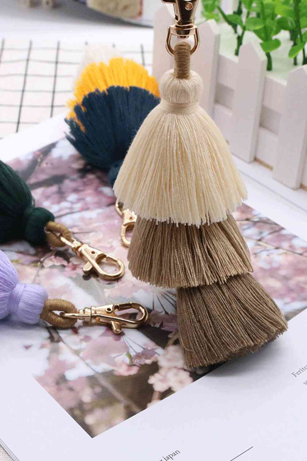 Assorted 4-Pack Multicolored Fringe Keychain