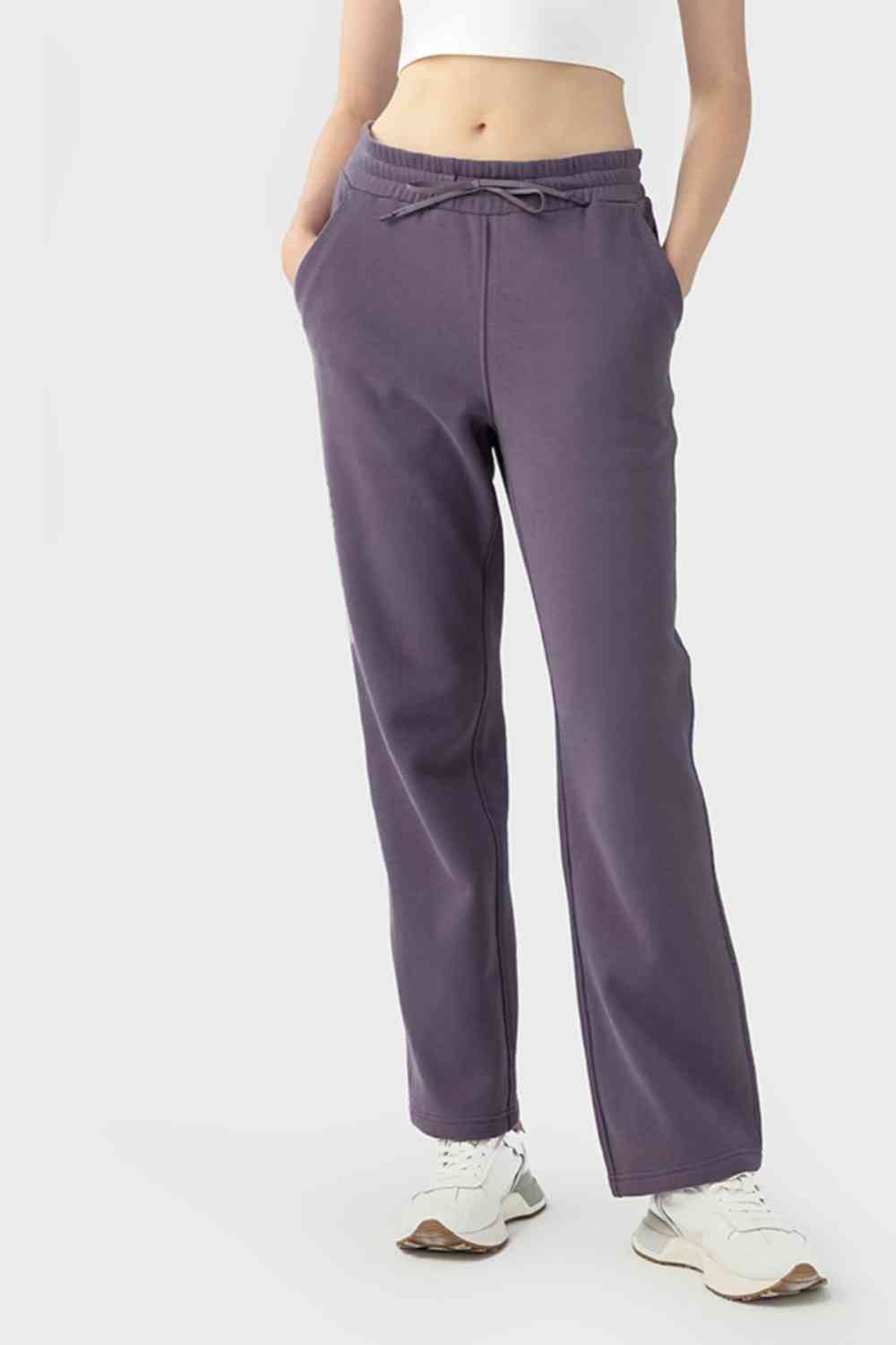 Drawstring Waist Sports Pants with Pockets Dusty Purple