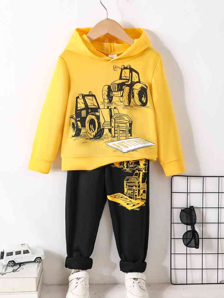 Graphic Hoodie and Pants Set Banana Yellow