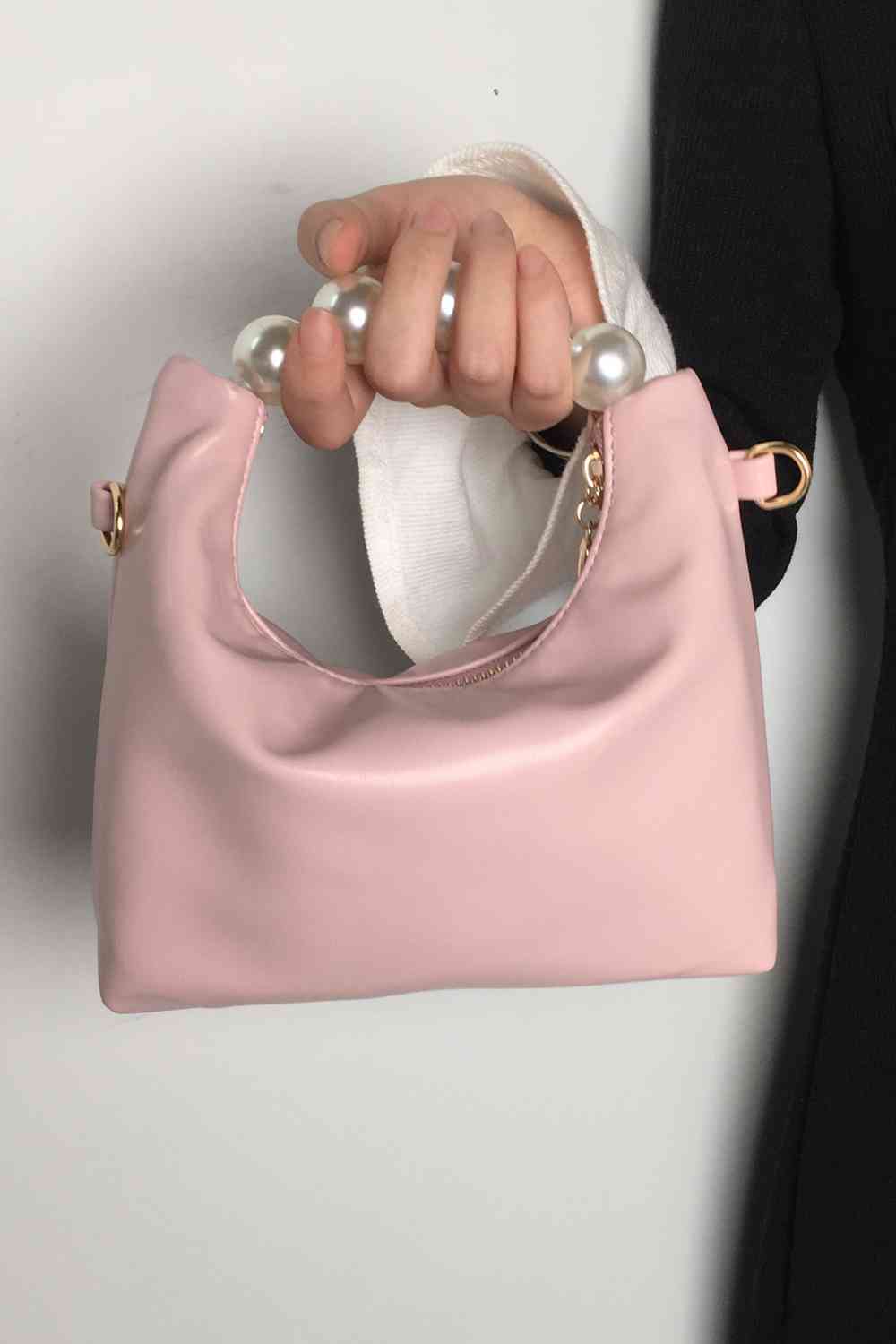Adored PU Leather Pearl Handbag Blush Pink One Size