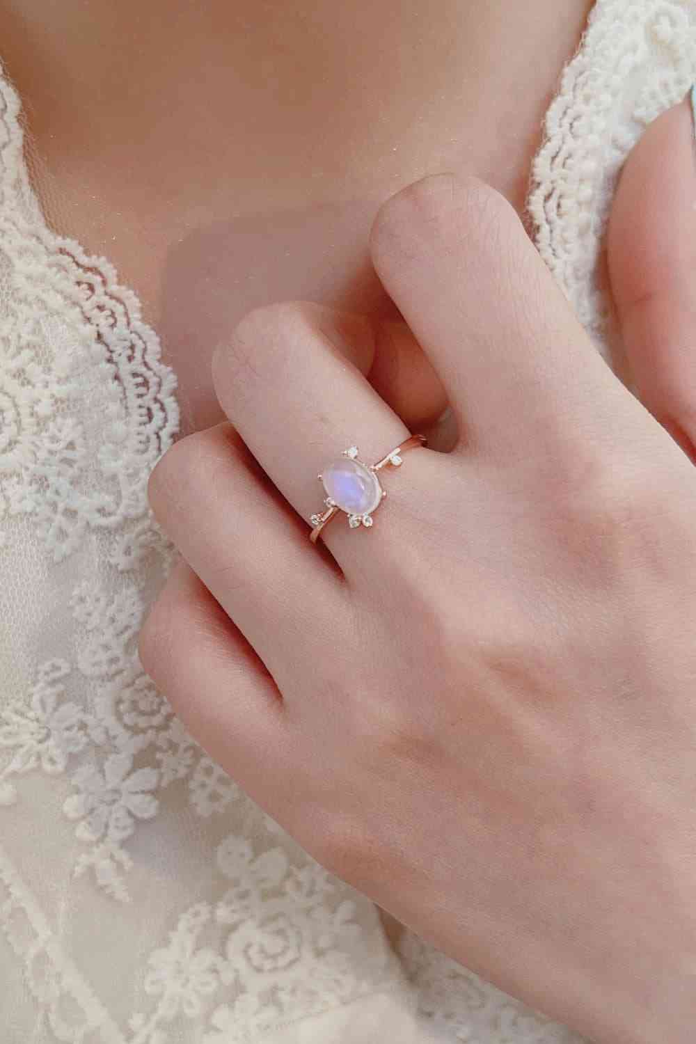 High Quality Natural Moonstone 925 Sterling Silver Ring Rose Gold