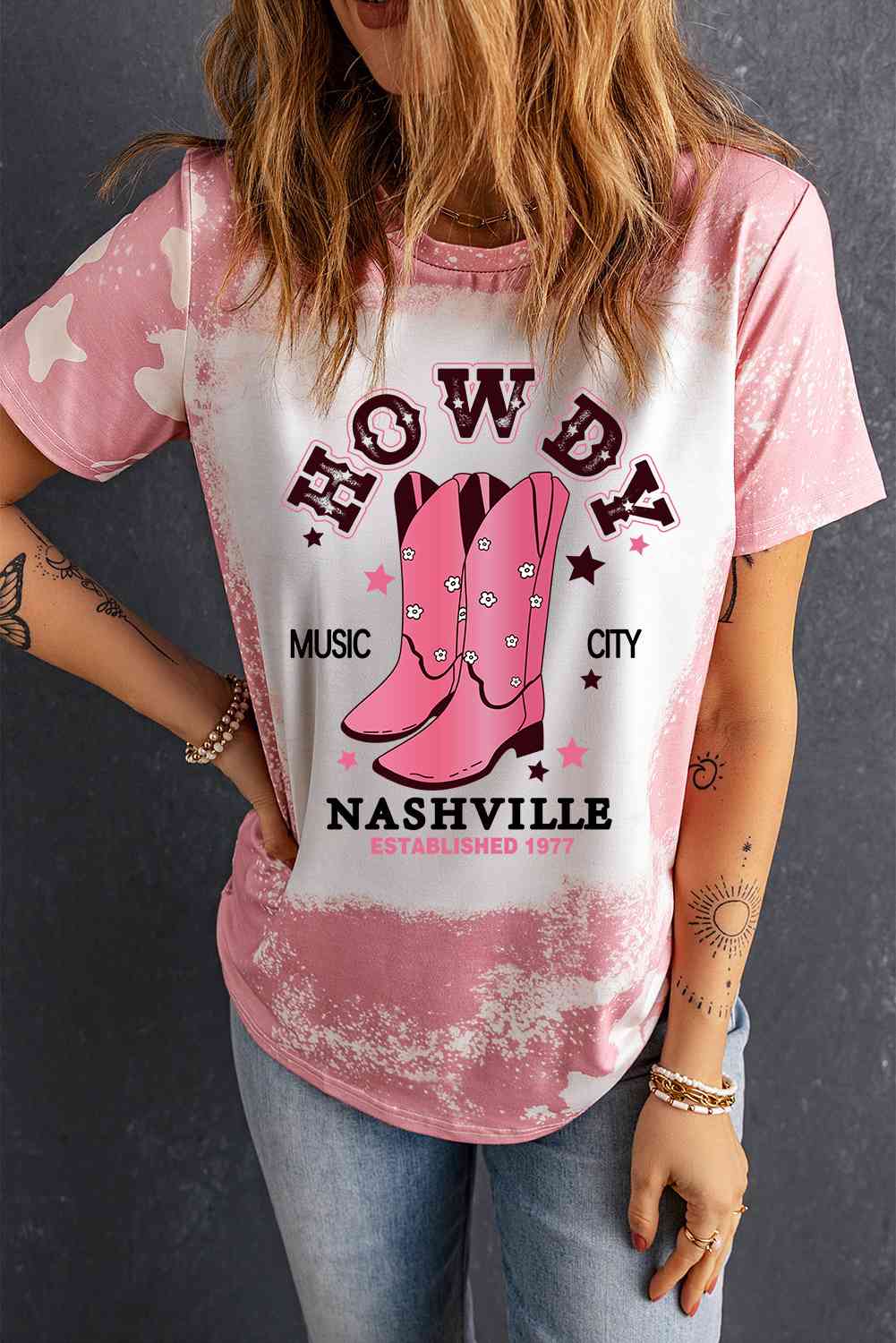 Cowboy Boots Graphic Short Sleeve Tee Blush Pink
